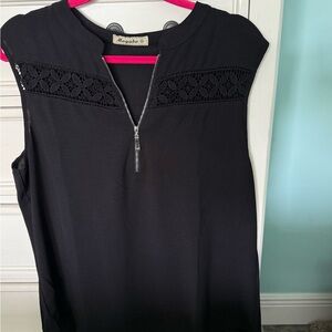Maya Black Top with Lace and Zipper